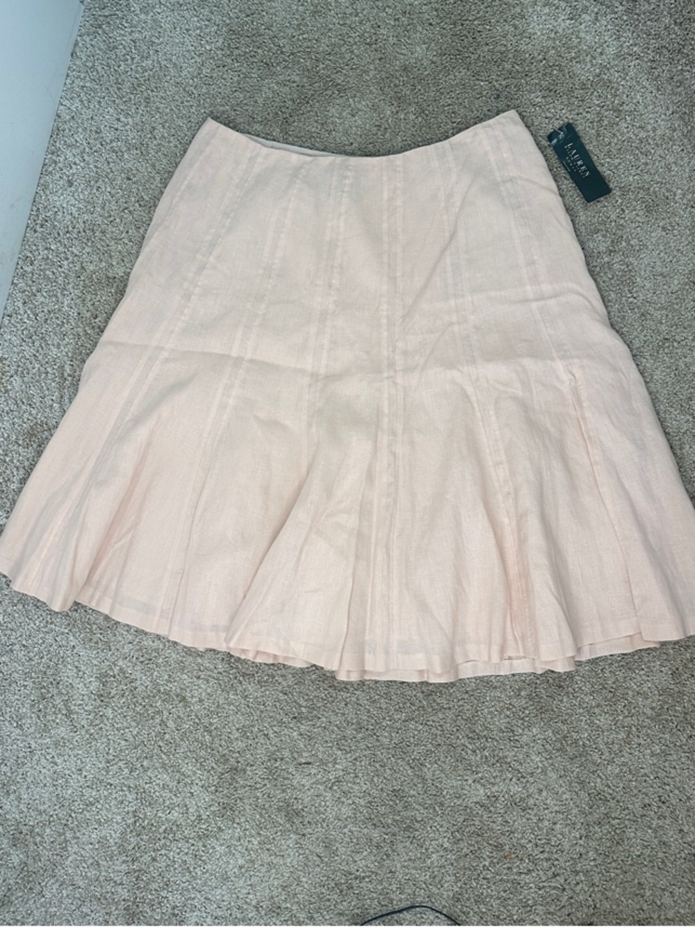 Ralph Lauren Linen Midi Skirt in Peachy Blush A-Line Flared Flowy Size 16W NWT - Picture 1 of 5